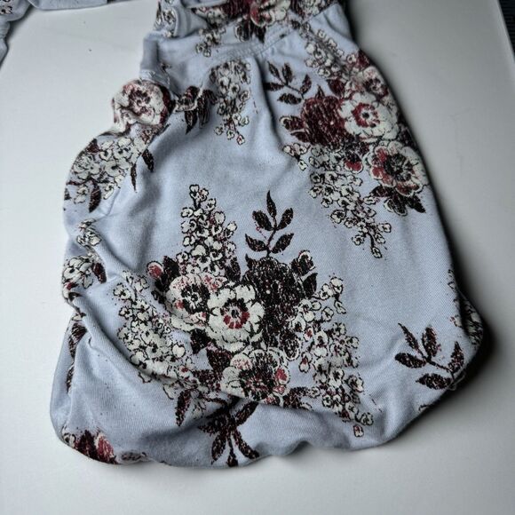 Free People Womens Medium Floral Peplum Blouse Blue Bell Sleeve V Neck Stretch - Picture 7 of 14